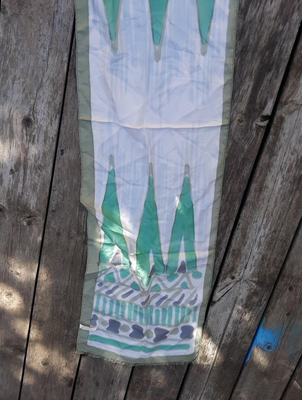 Unbranded Vintage Hand Painted Silk Scarf Geometric Green Made in France 13x50
